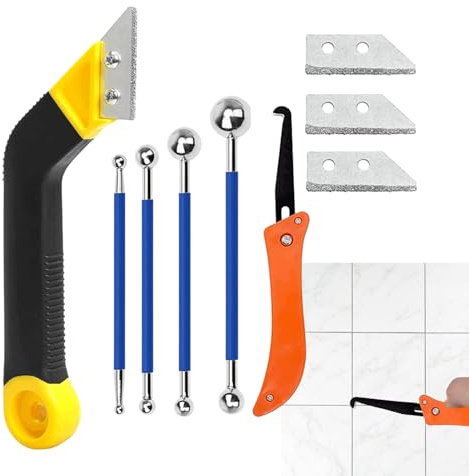 Rascador de Lechada - Kit De Sellado, Acabado Y Reparación De Juntas - Con 3 Cuchillas De Repuesto Para Eliminar Lechada De Azulejos | para Cocina Baño Ducha Suelo Pared Reforma del Hogar Limpieza y C