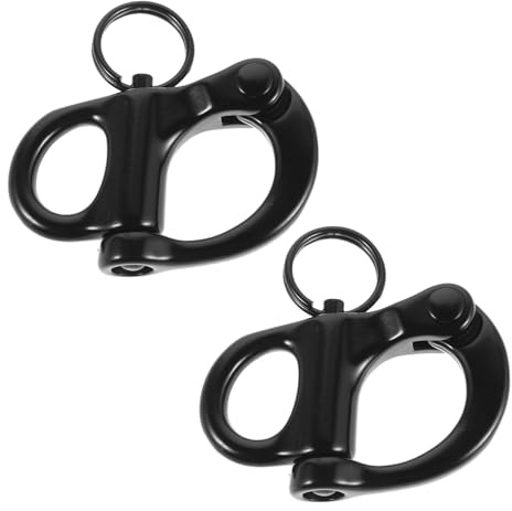 TOYZFRIENDY 2 Pièces Manille Marine à Ressort en Acier Inoxydable 52 Mm Noire, Lot de 2 Pièces – Émerillon Robuste pour Fixation de Corde, Pinces de Bateau pour Gréement et Navigation de