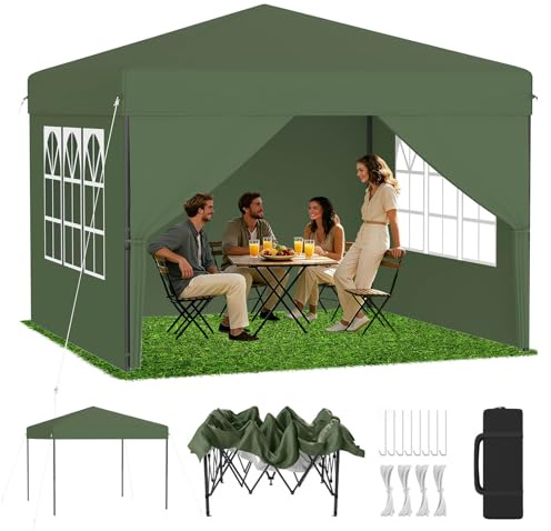 LZQ Premium pop-up paviljong 2,5 x 2,5 m med en knapptryckning, hopfällbar paviljong, trädgårdspaviljong, festtält, vikbart med 3-vägs höjdjustering 240–260 cm, fälltält med sidoväggar och bärväska