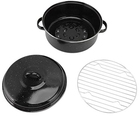Cacerola para asar con acabado moteado negro, olla antiadherente para barbacoa con tapa para batatas asadas y castañas (Couverture en fer 26cm)