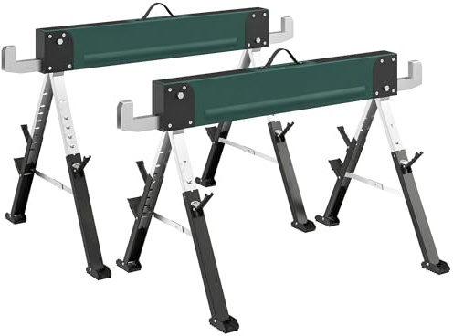 HOMCOM Juego de 2 Caballetes Plegables Metal Portátil 116x64x81 cm Verde