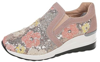 Kvinnors vardagliga kilsneakers glittrande paljettplattform modeskor | Gnistrande paljett kil sneakers dold plattform slip-on mode träningsskor för kvinnor daglig avslappnad stil