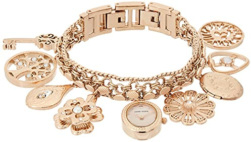 Anne Klein Women's Premium Crystal Accented Charm Bracelet Watch, 10/8096