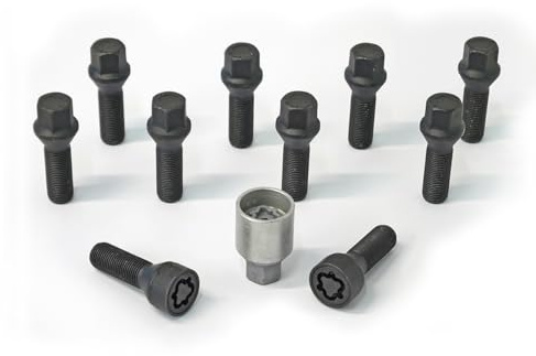 H&R Radschrauben Satz Kegelbund M14x1.50 - Länge 40mm - Schwarz - 10 Stück - inkl. Felgenschloss