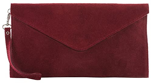 LIATALIA Vera Pelle Sac à main pour femme 100 % cuir italien avec doublure en coton Idéal pour bal de fin d'année, mariage, soirée - Rouge - Rouge profond - Daim,