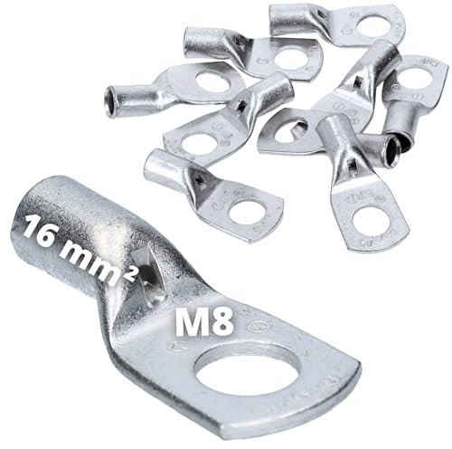 Pack of 10 Cembre A3-M8 Tubular Cable Lug 16 mm² M8 Uninsulated Copper Tin-Plated