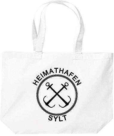 ShirtInStyle Beutel Tasche, Heimathafen Sylt Tasche Großer Beutel, Jute, Shopper, Beutel, Tasche, Urlaub, Meer, See, Heimatort, Urlaub, Zu Haus, Farbe Weiss