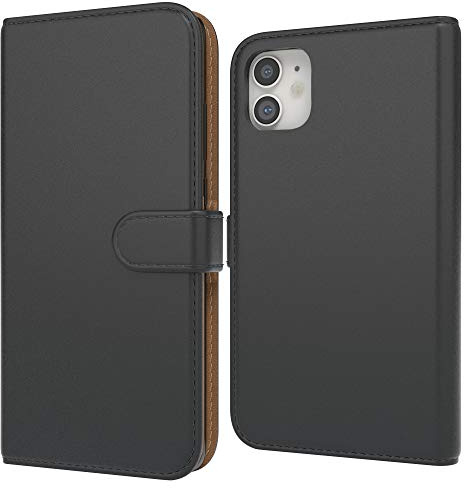 EAZY CASE Tasche kompatibel mit iPhone 11 Schutzhülle mit Standfunktion Klapphülle im Bookstyle, Handytasche Handyhülle Flip Cover mit Magnetverschluss und Kartenfach, Kunstleder, Schwarz