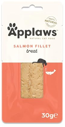Applaws Snack Naturale per Gatti 100% Sfilettato di Salmone Intero - Confezione da 12 Bustine da 30g