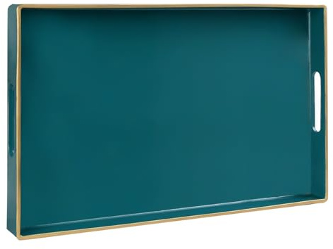 MAONAME Dekoratives Tablett für Couchtisch, modernes Serviertablett mit Griffen, rechteckiges Teetablett aus Kunststoff für Ottomane, Badezimmer-Dekoration, 40 x 25,9 cm (Dunkelgrün) | Kunststoff-Tablett aus Melamin, modernes Ottoman-Tablett, rechteckig, für Wohnzimmer, 40 cm L x 26 cm B x 3,6 cm H