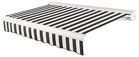 Awntech 16' Full Cassette Left Motor (16' x 10') Retractable Patio Awning, Black/White Stripe