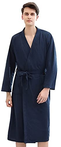 Jamron Herr Dam Par Våffla Badrockar Andas Spa Hotell Kimono Morgonrock Hemkläder Marinblå SN070135 XL