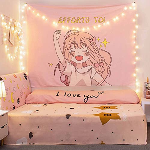 Aodafei Tapisserie Murales Anime Japonaise Rose Mignon,Tenture Murale pour Decoration Chambre Ado Fille Anime Decoration,kawaii deco Tapis de Mur Tissu Mural Rideau,100x70 cm NO LED