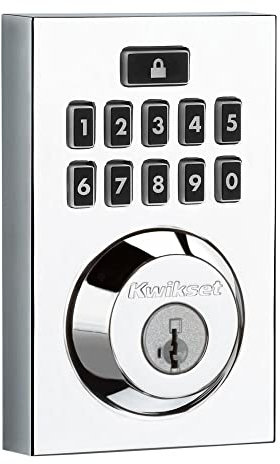 Kwikset 914 Contemporary Keypad SmartCode Electronic Deadbolt Smart Lock featuring SmartKey Security and ZigBee 3.0 Technology in Polished Chrome