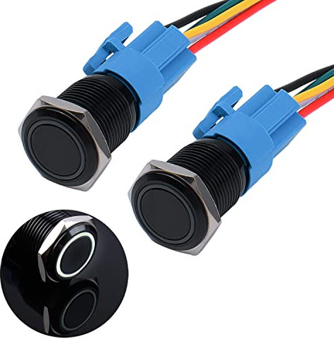 JIQI 2× 16mm Momentan wasserdicht Druckschalter 12V bis 24V 3A EIN/AUS Taste Schalter mit LED Beleuchtung Schwarzes Metallgehäuse IP66 1NO1NC vorverdrahte Momentary Drucktaster für KFZ DIY Auto(Weiß)