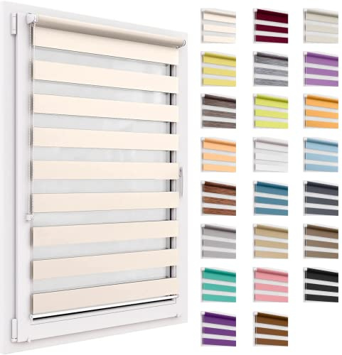 Doppelrollo ohne Bohren, 119x220cm Stoffgröße, Duo Rollo Klemmfix, Easyfix, lichtdurchlässig und verdunkelnd, Day&Night, Klemmrollo Sonnenschutzrollo Fensterrollo für Fenster & Türen