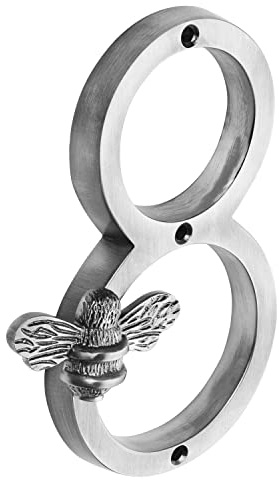 Pewter Brass bee House Number with Bee design | 5 inch Modern Door Sign Numbers Signs Plaques | Street Home Address Numeral (8)