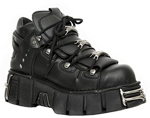 New Rock Tower Ankle Boots M-106-VS1 Men's Metallic Black Vegan Leather Gothic Punk Rock 7
