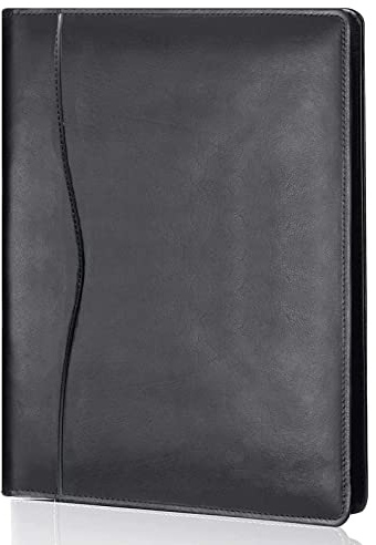 Carpeta de cuero para cartera, organizador de documentos de negocios, carpeta de almacenamiento para bloc legal, papeleo, teléfono, hombres y mujeres (negro)
