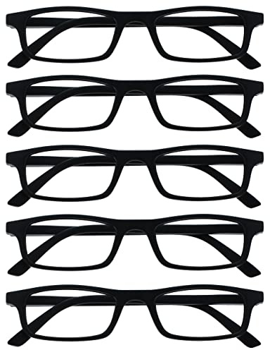 OPULIZE Ted Lesebrille, 5 Stück, schmal, leichter Rahmen, für Herren und Damen, kratzfest, Federscharniere, RRRRR17, mattes schwarz