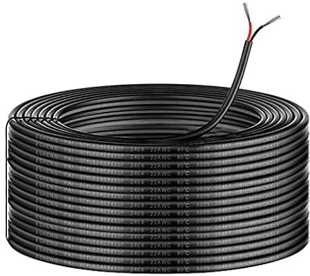 50M/164ft 12V Low Voltage Wire, Outdoor Landscape Lighting Cable, 2 * 0.3mm² Conductor Extension Cable, 22AWG Electrical Cord Red & Black Tinned Copper Hookup Wire Kit, 2 Core with Black Reel Package