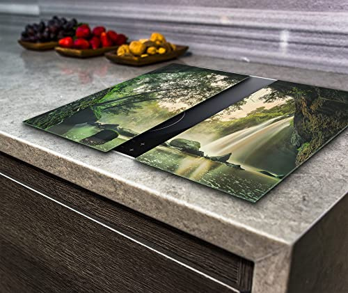 Hob Cover Chopping Board, Toughened Glass, Waterfall, Set of 2 , Va Art Glass (2X Wide 30 x Height 52/cm)