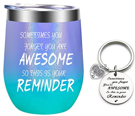 Edelstahl Kaffeebecher mit Gravur, Geschenk für Mädchen Frauen, Sometimes You Forget You Are Awesome Thermobecher für ihr Geburtstag Geschenk, 350ml Blauer Violetter Kaffeetasse mit Schlüsselanhänger