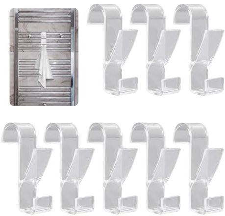 GEFIRE 8 Pezzi Ganci Termoarredo Bagno Appendino per Termoarredo Appendi Asciugamani Bagno per Tutti I Radiatori Standard (Trasparente)