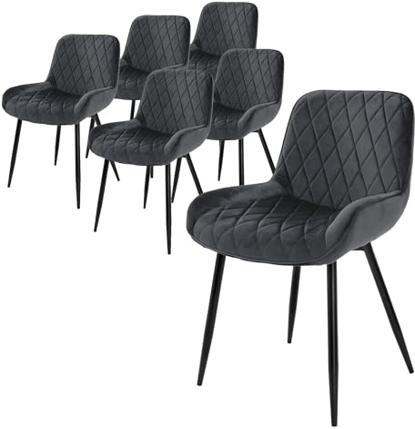 ML-Design Set om 6 Matrumsstolar Matrumsstol med rygg och armstöd, antracit, sammetssits, metallben, köksstolar Vardagsrumsstolar Stoppade stolar Pallar