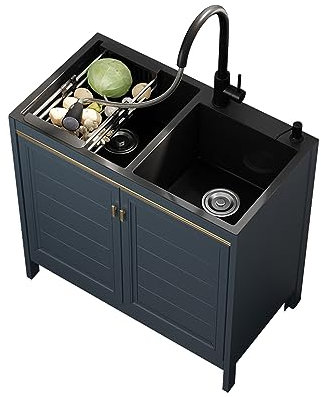 Evier Multifonction,Meuble ÉVier Cuisine Exterieure,Evier INOX Professionnel,Evier Cuisine 1 Bac/2 Bacs,Lavabo Cuisine,Extérieur Évier De Jardin,Evier Buanderie,avec Meuble,Robinet et Accessoires (Si