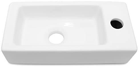 OUUTMEE Aufsatzbecken Klein Hänge- oder Aufsatz Waschbecken Gäste WC | Kleines mini Handwaschbecken, 370x185x 90mm,Rechts mini Handwaschbecken