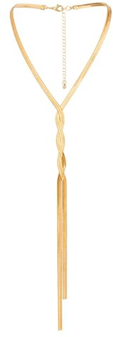 Flongo Damen Y Kette Schlangenkette Gold lange Schlange Halskette Edelstahl lang Halsband böhmisch Modeschmuck mit Knochen Twist Geschenk für Frauen Mädchen