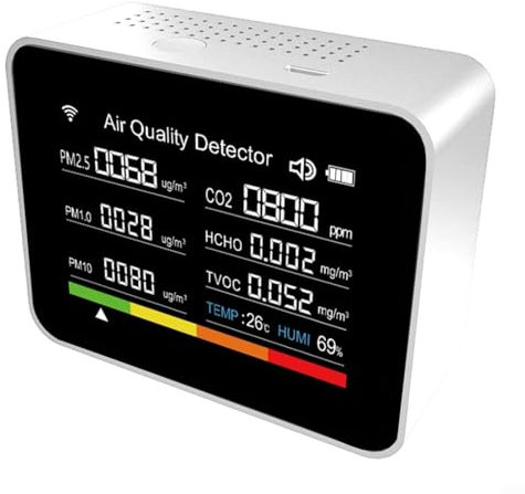 3 Piece Set Air Quality Monitor, Tester Indoor And Outdoor Air Pollution Detector With Data Alarm Clock Function Gas Detectors For Home(White)
