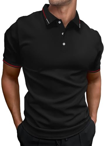 HMIYA Herren Poloshirt-Kontrast Kurzarm Polohemd Male Polo Klassisches