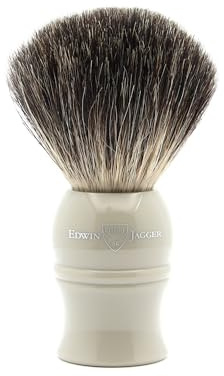 Edwin Jagger 1EJ339 Classic Pure Dachshaar Handgemachte Peeling-Rasierbürste für hochwertigen Schaum mit Rasiercreme oder Rasierseife für Damen und Herren (Grau)