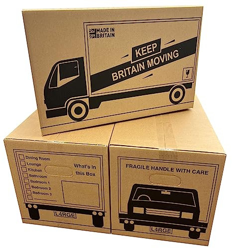 40 Large Pack Of Removal Cardboard Storage Boxes Packing Moving House Box 47cm x 31.5cm x 27cm 44 Litres Carry Handles and Room List