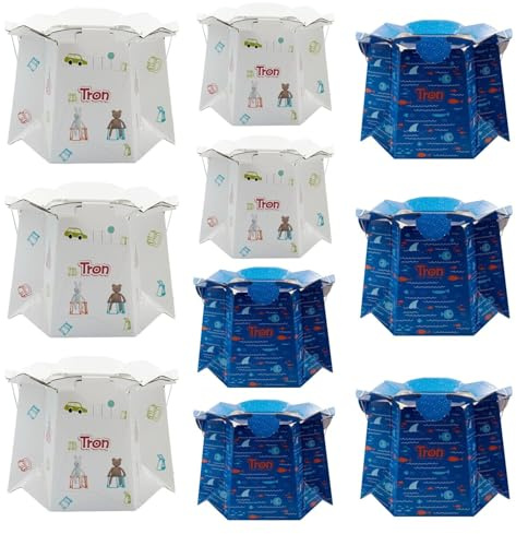 TRON Einweg-Kindertöpfchen 10-er Pack Einweg-Baby-Töpfchen, Toilettentrainer, Maximale Belastung bis 30 kg, Blau, Muster: Fisch/Bär