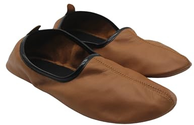 Islamic Bazaar Women's Indoor Leather Slippers Tan Color Traditional Babouche House Shoes Barefoot Moccasin (Size 10)