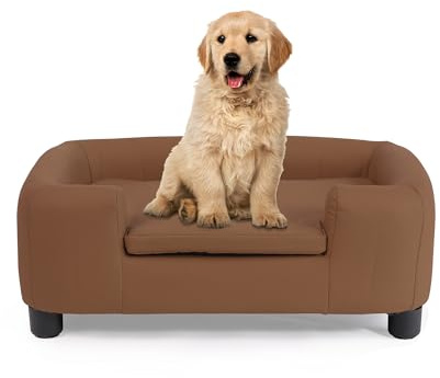 RYpetmia 25-Inch Modern Pet Sofa with PU Scratch-Resistant Fabric and Adjustable Legs, Elevated Dog Couch for Small and Medium Dogs, Comfortable Dog Sofa Bed