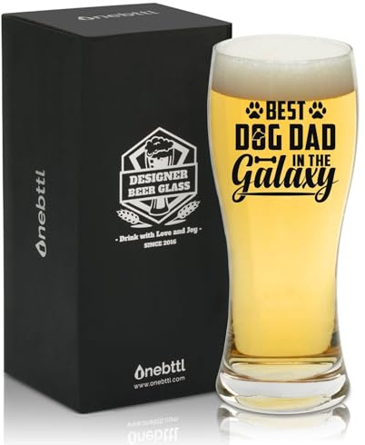 Onebttl Dog Dad Gifts for Men, Best in The Galaxy, 15oz/450ml Beer Glass for Father, Lover, Owner, Person on Birthday, Christmas