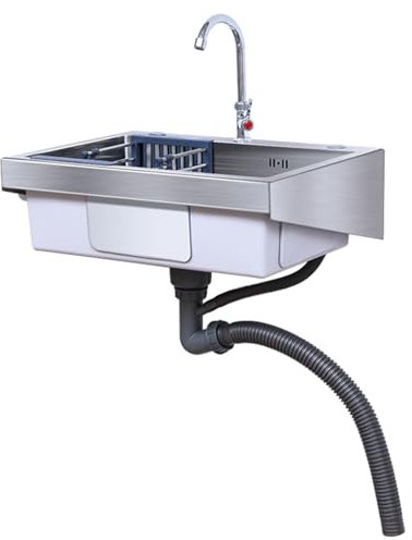 Lavandino da Esterno con Rubinetto,Lavello Cucina 1 Vasca in Acciaio Inox,Lavabo Bagno Sospeso,Lavatoio da Giardino con Montaggio a Parete,Lavelli Commerciale,per Camper,Ristorante,Lavanderia,Bar(50*4