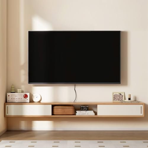 Schwebendes TV-Regal for die Wand, schwebende Konsole for unter den Fernseher, modernes Entertainment-Center mit Stauraum, TV-Konsole aus Holz, for Familie, Büro und Hotel(140*25*18cm/55*10*7in)