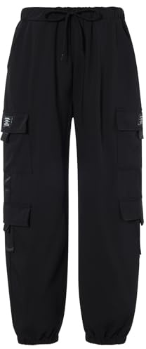 Loveternal Girls Boys Cargo Trousers Kids Elastic Waist Cargo Pants for Camping Trekking Jogging 4 Pockets Travel Leisure Children’s Outdoor Pants 9-10 Years Black