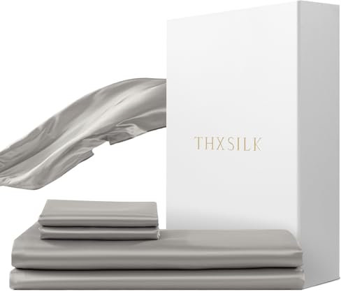 THXSILK Seidenbettwäsche Set 2 teilig，Bettbezug 135 x 200 cm und 80 x 80 cm Kissenbezug, Luxus Seide Bettwäsche Set, Super Weich und Glatt, Grau