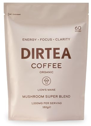 DIRTEA Coffee with Organic Lion's Mane - 60 Servings - 100% Arabica Coffee with B6, B12 & Folic Acid - 150g - 1,000mg per Serving