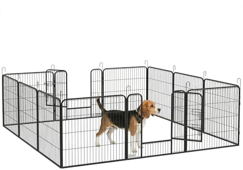 PawHut Welpenlaufstall Faltbar für Mittlere Hunde 12-teilig 80 cm Grau | Abschließbare Tür, Stahl, Hundelaufstall, Welpenauslauf, Drinnen Draußen, Camping, Garten, Aufbau Werkzeugfrei