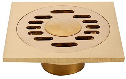 KWMAEEUID Dusch-Bodenablauf, Messing, 10,2 cm, quadratischer Dusch-Bodenablauf, abnehmbare Abdeckung, Badezimmer-Abtropffläche mit Haarsieb für Küche, Waschraum, Garage, Keller