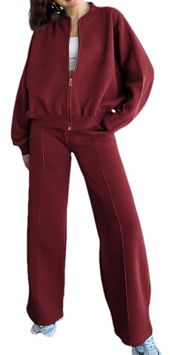 amropi Chándal de Mujer Chaqueta Sudadera con Cremallera y Pantalón Deporte Conjunto Borgoña, M