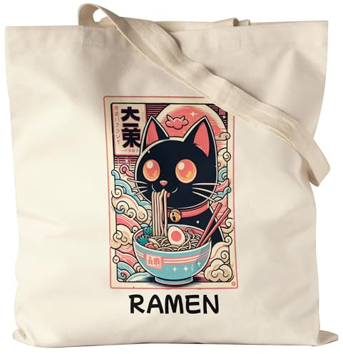 Hey!Print Ramen Jutebeutel Manga Otaku Japanisch Kawaii Katze Anime Nudeln