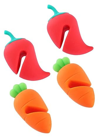 PHENOFICE Silicone Spill-Proof Lid Lifter Pot Cover Holder Heat Resistant Multi-Purpose Steam Release for Kitchen Cooking 4pcs (Carrot Chili Design)